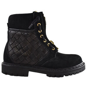 Balmain Taiga Ranger Black Leather Suede Gold Zipper Biker Moto Combat Boots 36